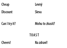 Cheap,Levn ,Discount,Sleva,Can I try it?,Mohu to zkusit?,Toast,Cheers!,Na zdrav !
