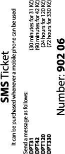 SMS Ticket It can be purchased whenever a mobile phone can be used Send a message as follows: DPT31 (30 minutes for 3...