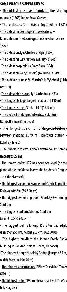 SOme Prague superlatives · The oldest preserved fountain: the singing fountain (1568) in the Royal Garden · The oldes...