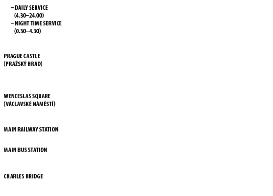 22 – Daily service (4.30–24.00) 54 – Night time service (0.30–4.30),,,,Prague Castle (pra sk hrad),,,,,,,,,Wenceslas...