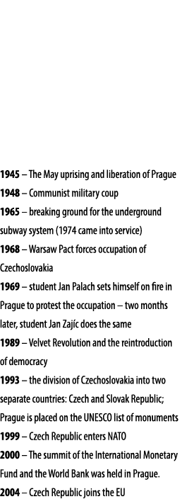 1945 – The May uprising and liberation of Prague 1948 – Communist military coup 1965 – breaking ground for the underg...