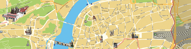 Mapa historick ho centra Prahy s vyzna en mi v znamn mi pam tkami a ekou Vltavou prot kaj c  m stem.  Popis generovan  AI