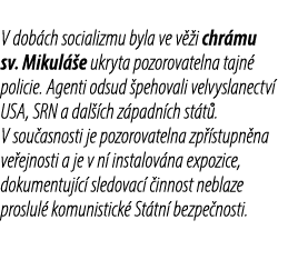 V dob ch socializmu byla ve v i chr mu sv. Mikul  e ukryta pozorovatelna tajn  policie. Agenti odsud  pehovali velvy...