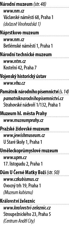N rodn muzeum (str. 48) www.nm.cz V clavsk  n m st  68, Praha 1 (do asn  Vinohradsk  1) N prstkovo muzeum www.nm.cz ...