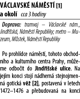 V clavsk n m st  [1] a okol  cca 3 hodiny Doprava: tramvaj – V clavsk  n m., Jind i sk , N m st  Republiky; metro – ...