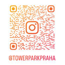 QR k d s logem Instagramu a textem @TOWERPARKPRAHA pod n m. Popis generovan  AI