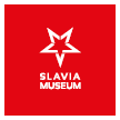 Logo Slavia Museum na erven m pozad  s b lou stylizovanou hv zdou nad n pisem.  Popis generovan  AI