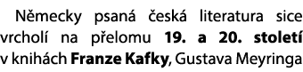 N mecky psan  esk  literatura sice vrchol  na p elomu 19. a 20. stolet  v knih ch Franze Kafky, Gustava Meyringa 