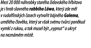 Mezi 20 000 n hrobky star ho idovsk ho h bitova je i hrob slavn ho rabbiho L wa, kter  zde m l v rudolf nsk ch  asec...