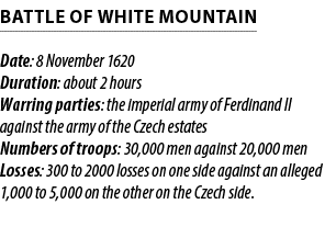 Battle of White Mountain Date: 8 November 1620 Duration: about 2 hours Warring parties: the imperial army of Ferdinan...