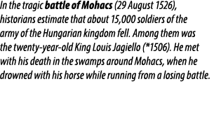 In the tragic battle of Mohacs (29 August 1526), historians estimate that about 15,000 soldiers of the army of the Hu...