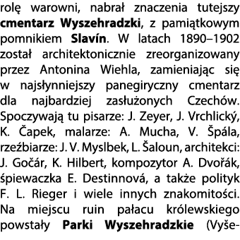 rol warowni, nabra  znaczenia tutejszy cmentarz Wyszehradzki, z pami tkowym pomnikiem Slav n. W latach 1890–1902 zos...